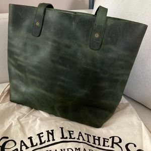 Galen Leather Crazy Horse Forest Green Tote
